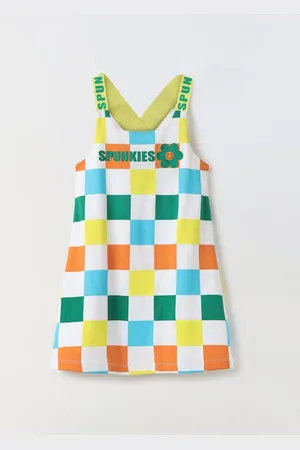 SPUNKIES Girls Checked Round Neck Cotton A-Line Mini Dress
