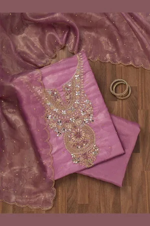 Koskii Ethnic Motifs Embellished Tissue Unstitched Dress Material