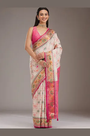 Koskii Rani Pink Printed Silk Saree