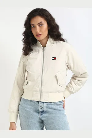 Tommy Hilfiger Women Stand Collar Solid Casual Denim Jacket