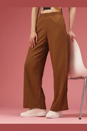 DressBerry Women Self Design Textured High-Rise Wide Leg Straight Fit Korean Trousers