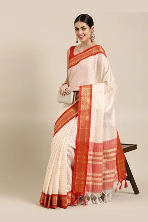 DIVASTRI Women Checked Woven Design Saree with Unstitched Blouse Piece