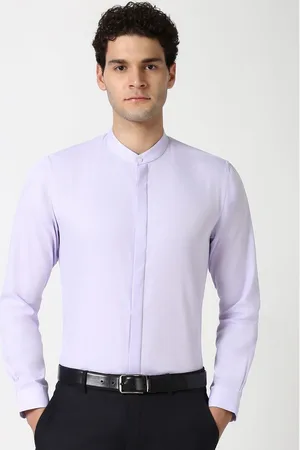 Peter England Men Band Collar Solid Cotton Slim Fit Formal Shirt