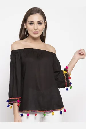 Moda Rapido Women Off-Shoulder Flared Sleeve Cotton Top