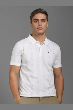 Louis Philippe Men Floral Printed Polo Collar Slim Fit Cotton T-shirt