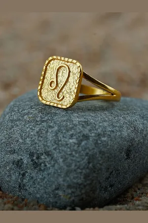 Berserk Gold-Plated Leo Signet Adjustable Finger Ring