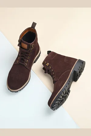 LOUIS STITCH Men Brunette Brown High Ankle Suede Leather Biker Boots