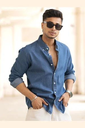 Powerlook Men Button-Down Collar Solid Cotton Casual Shirt