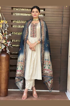 Moda Rapido Women Embroidered Regular Kurta with Trousers & With Dupatta