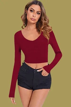 Dream Beauty Fashion Women V-Neck Fitted Crop Top