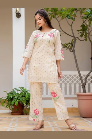 AUTUMN LANE Floral Printed Round Neck Pure Cotton Tunic With Trouser