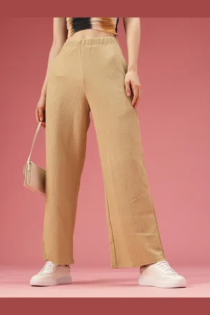 DressBerry Women Self Design Textured High-Rise Wide Leg Straight Fit Korean Trousers