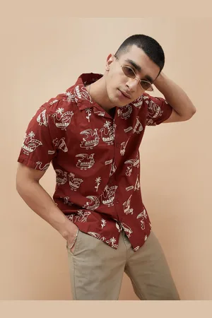 Lifestyle Men Cuban Collar Conversational Printed Cotton Casual Shirt