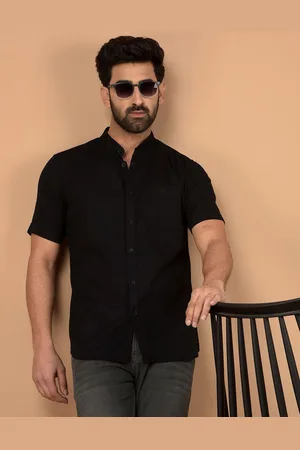 Crimsoune Club Men Classic Fit Solid Mandarin Collar Pure Cotton Casual Shirt