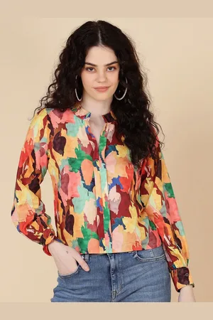 DressBerry Women Printed Mandarin Collar Top