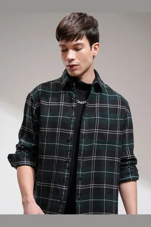 Highlander Men Flannel Grindle Textured Checked Relaxed Overshirt