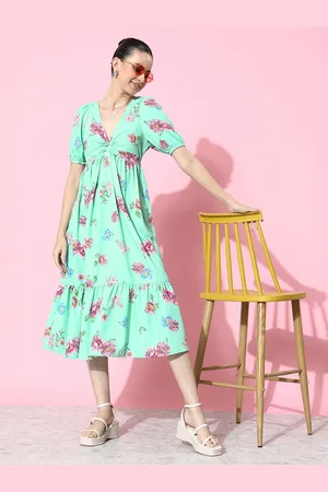 Mast & Harbour Floral Print Puff Sleeve A-Line Midi Dress