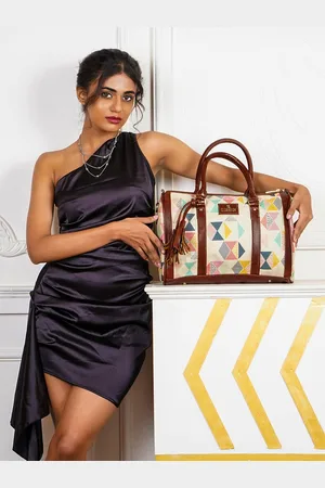 THE CLOWNFISH Lorna Multicoloured Geometric Printed Structured Handheld Bag with Tasselled