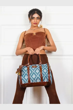 THE CLOWNFISH Lorna Blue & Off White Ethnic Motifs Printed Handheld Bag