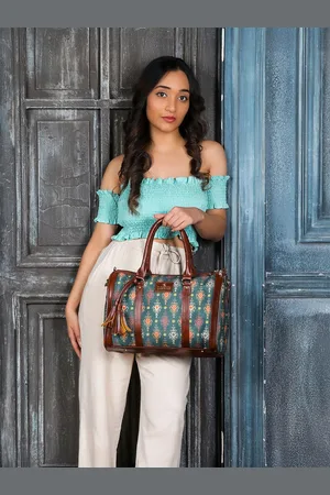 THE CLOWNFISH Lorna Teal Green & Orange Ethnic Motifs Printed Handheld Bag