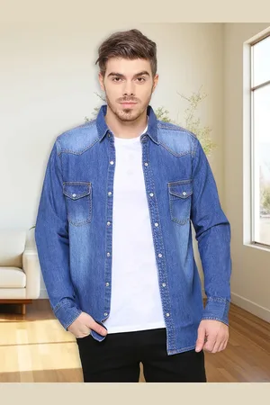 SouthBay Men Blue Smart Slim Fit Denim Faded Casual Shirt