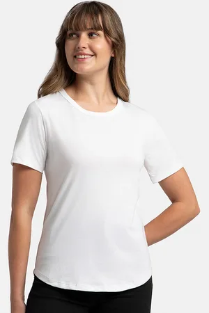 Jockey Super Combed Cotton Relaxed Fit Solid Curved Hem Styled Half Sleeve Tshirt -AW88