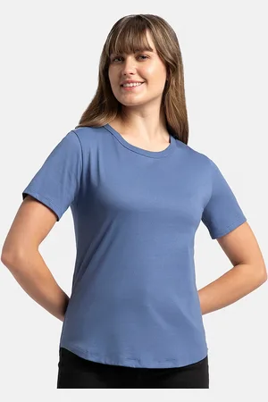 Jockey Super Combed Cotton Relaxed Fit Solid Curved Hem Styled Half Sleeve Tshirt -AW88