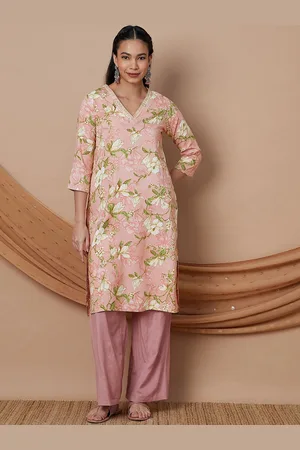 Lifestyle Floral Printed V-Neck Straight Kurta
