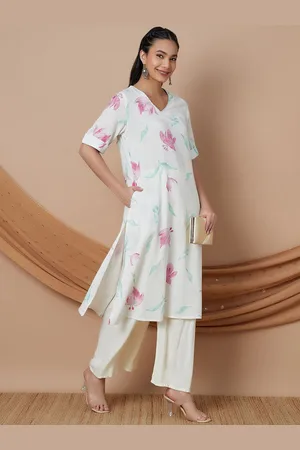 Lifestyle Floral Printed V-Neck Straight Kurta