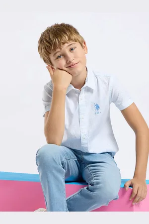 Ralph Lauren Boys Classic Fit Spread Collar Typography Printed Cotton Casual Shirt