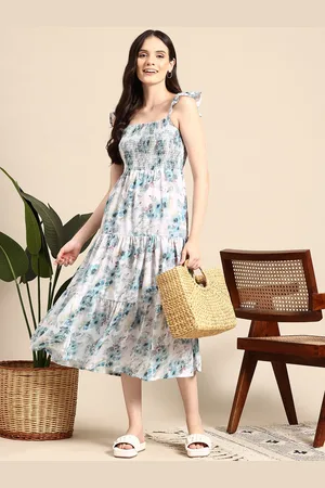 Mast & Harbour Floral Print Smocked A-Line Midi Dress