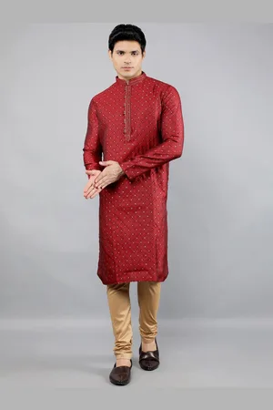 Manish Creations Floral Woven Design Mandarin Collar Jacquard Straight Kurta With Churidar