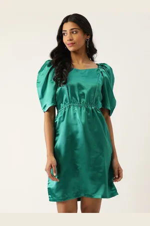 Moda Rapido Women Solid Sweertheart Neck Flared Sleeve A-Line Dress