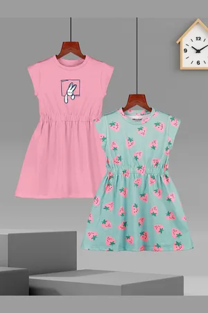 HELLCAT Girls Pack of 2 Cotton Printed A-Line Dress