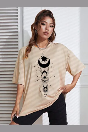 Corsica Women Graphic Printed Round Neck Cotton Oversized T-shirt