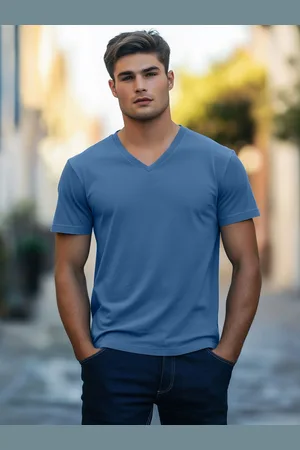 NOBERO Men Solid V-Neck Cotton T-shirt