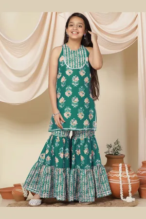 Sangria Girls Floral Printed Straight Kurta And Sharara