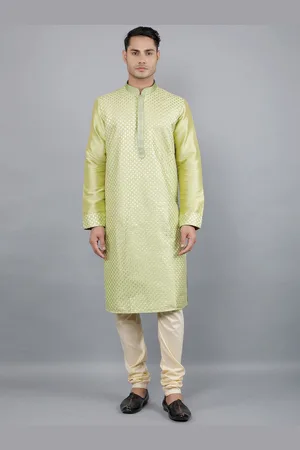 Manish Creations Floral Embroidered Mandarin Collar Jacquard Straight Kurta With Churidar