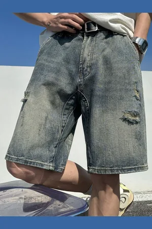 HERE&NOW Men Regular Fit Distressed Cotton Denim Shorts