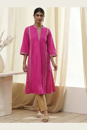 Biba Ethnic Motifs Woven Mandarin Collar Pure Cotton A-line Kurta