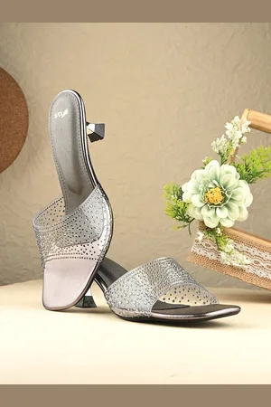 Styli Women Transparent Strap Rhinestone Detail Spool Heels