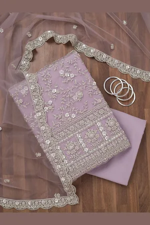 Koskii Floral Embroidered Sequinned Net Unstitched Dress Material