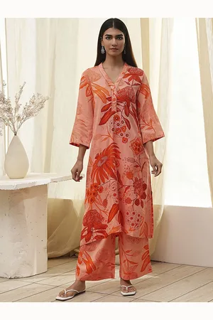 Biba Floral Printed V-Neck Straight Kurta With Palazzos