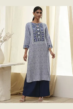 Biba Thread Work Embroidered Round Neck Straight Kurta