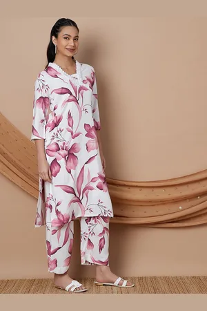 Lifestyle Floral Printed V-Neck Straight Kurta With Trousers
