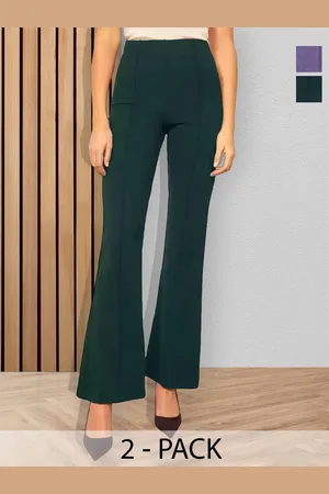 BAESD Women Pack Of 2 Flared High-Rise Cotton Bootcut Trousers