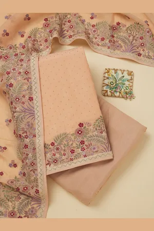 Koskii Floral Embroidered Beads and Stones Unstitched Dress Material