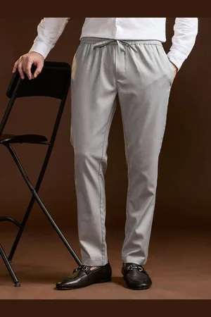 The Bear House Men Solid Slim Fit Formal Trouser with Elastic Waistband