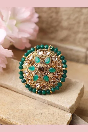 Anouk Gold Plated Stone Studded & Beaded Finger Ring