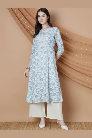 Lifestyle Floral Printed Mandarin Collar Kurta